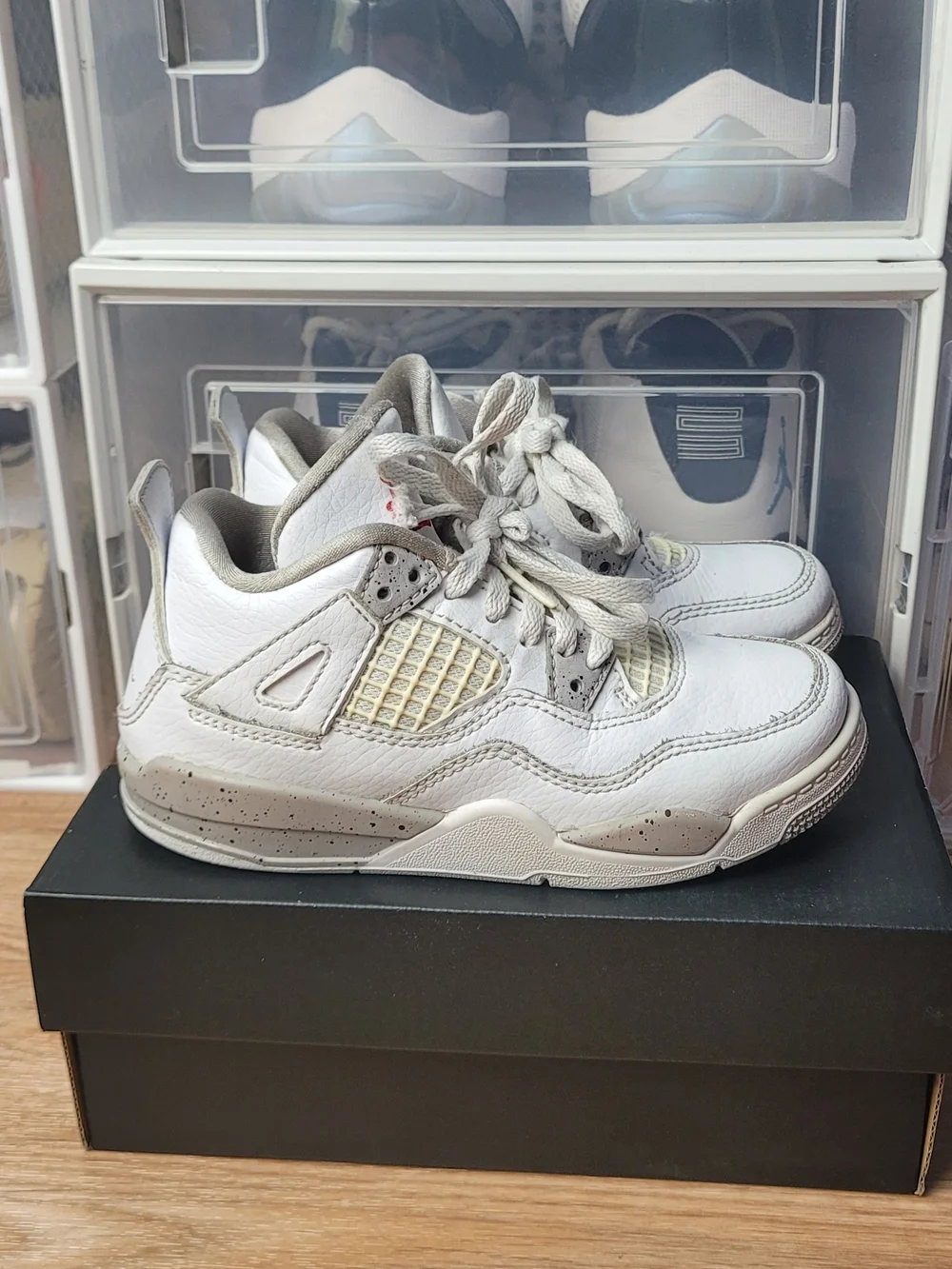 Toddler Air Jordan 4 Retro White Oreo Cement Basketball Shoes TD 11c